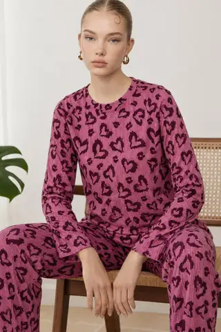 Kadın Çizgili Regular Fit Lila Pijama Takımı 4764 - 4