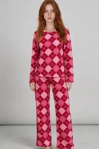 Kadın Çizgili Regular Fit Kırmızı Pijama Takımı 4766 - 3