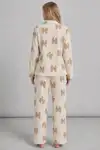 Kadın Desenli Uzun Kollu Krem Pijama Takımı 4762 - Görsel 4