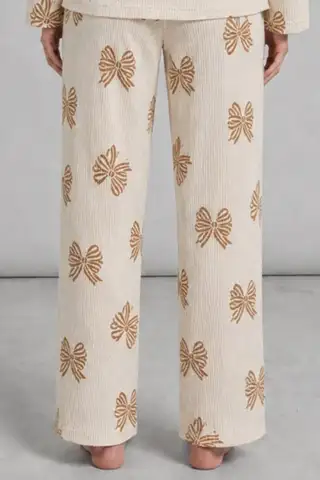 Kadın Desenli Uzun Kollu Krem Pijama Takımı 4762 - 6