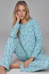 Kadın Desenli Uzun Kollu Mint Yeşili Pijama Takımı 4760 - Görsel 1
