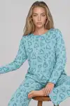 Kadın Desenli Uzun Kollu Mint Yeşili Pijama Takımı 4760 - Görsel 2