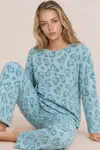 Kadın Desenli Uzun Kollu Mint Yeşili Pijama Takımı 4760 - Görsel 3