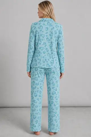 Kadın Desenli Uzun Kollu Mint Yeşili Pijama Takımı 4760 - 4