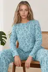 Kadın Desenli Uzun Kollu Mint Yeşili Pijama Takımı 4760 - Görsel 5