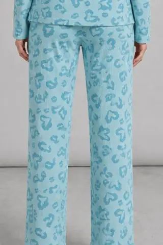 Kadın Desenli Uzun Kollu Mint Yeşili Pijama Takımı 4760 - 6