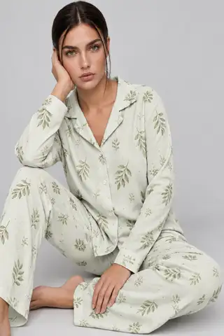 Kadın Uzun Kol Rahat Yeşil Pijama Takımı 4767 - 3