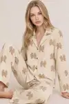 Kadın Uzun Kol Rahat Krem Pijama Takımı 4759 - Görsel 1