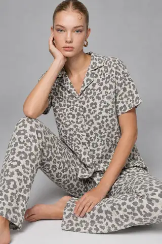 Kadın Kısa Kollu Rahat Gri Pijama Takımı 4731 - 3