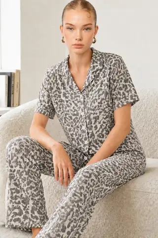Kadın Kısa Kollu Rahat Gri Pijama Takımı 4731 - 4