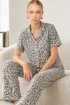 Kadın Kısa Kollu Rahat Gri Pijama Takımı 4731 - Görsel 4