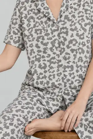 Kadın Kısa Kollu Rahat Gri Pijama Takımı 4731 - 5