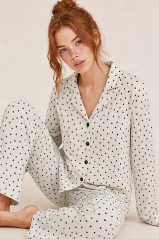 Kadın Uzun Kol Rahat Beyaz Pijama Takımı 4758
