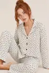 Kadın Uzun Kol Rahat Beyaz Pijama Takımı 4758 - Görsel 1