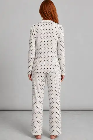 Kadın Uzun Kol Rahat Beyaz Pijama Takımı 4758 - 4