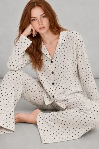 Kadın Uzun Kol Rahat Beyaz Pijama Takımı 4758 - 5