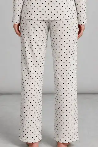 Kadın Uzun Kol Rahat Beyaz Pijama Takımı 4758 - 6