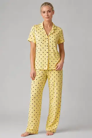 Sarı Puantiyeli Düğmeli Pijama Takımı 4642-Sarı - 1