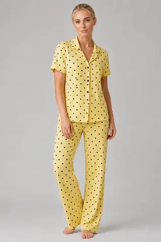 Sarı Puantiyeli Düğmeli Pijama Takımı 4642-Sarı - 3