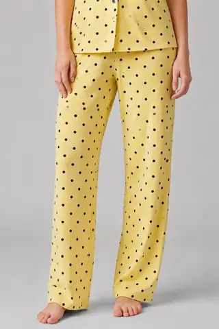 Sarı Puantiyeli Düğmeli Pijama Takımı 4642-Sarı - 5