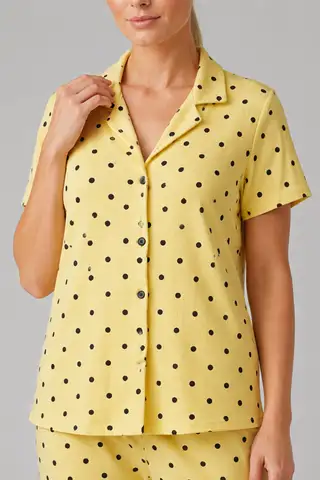 Sarı Puantiyeli Düğmeli Pijama Takımı 4642-Sarı - 6