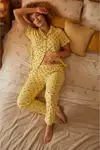 Sarı Puantiyeli Düğmeli Pijama Takımı 4642-Sarı - Görsel 7