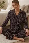 Pembe Kalp Desenli Uzun Kollu Pijama Takımı 4602 -Siyah - Görsel 1
