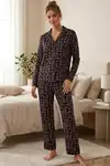 Pembe Kalp Desenli Uzun Kollu Pijama Takımı 4602 -Siyah - Görsel 2