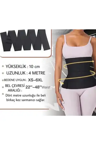 Sıkılaştırıcı Bele Dolamalı Kum Saati Görüntüsü Veren Sarma Bel Bandajı Korse 4407 siyah - 2