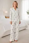 Kadın Desenli Relaxed Beyaz Pijama Takımı 4661 - Görsel 1