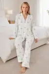 Kadın Desenli Relaxed Beyaz Pijama Takımı 4661 - Görsel 2
