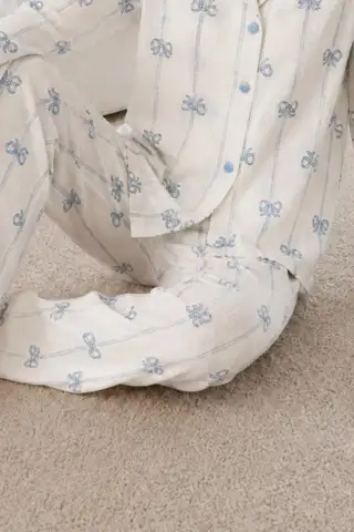 Kadın Desenli Relaxed Beyaz Pijama Takımı 4661 - 6