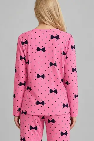 Kadın Desenli Nefes Alan Pembe Pijama Takımı 4694 - 6