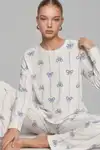 Kadın Desenli Nefes Alan Ekru Pijama Takımı 4690 - Görsel 2