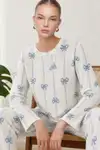 Kadın Desenli Nefes Alan Ekru Pijama Takımı 4690 - Görsel 3