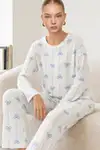 Kadın Desenli Nefes Alan Ekru Pijama Takımı 4690 - Görsel 4