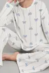 Kadın Desenli Nefes Alan Ekru Pijama Takımı 4690 - Görsel 5