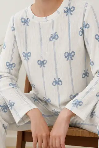 Kadın Desenli Nefes Alan Ekru Pijama Takımı 4690 - 6