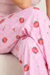 Kadın Çizgili Bluz Desenli Askılı Pembe Pijama Takımı - Görsel 5