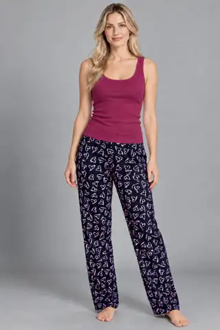 Kadın Çizgili Bluz Desenli Askılı Bordo Pijama Takımı - 2