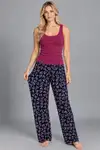 Kadın Çizgili Bluz Desenli Askılı Bordo Pijama Takımı - Görsel 4