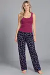 Kadın Çizgili Bluz Desenli Askılı Bordo Pijama Takımı - Görsel 6