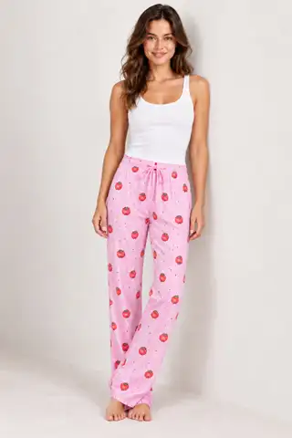 Kadın Çizgili Bluz Desenli Askılı Beyaz Pijama Takımı - 2