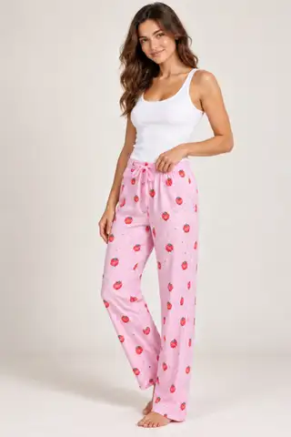 Kadın Çizgili Bluz Desenli Askılı Beyaz Pijama Takımı - 5