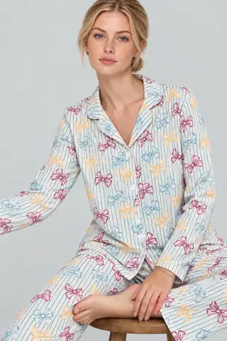 Kadın Kurdela Desenli Bol Renkli Pijama Takımı 4798 Çok Renkli - 1