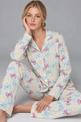 Kadın Kurdela Desenli Bol Renkli Pijama Takımı 4798 Çok Renkli - 2
