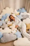 Kadın Önden Düğmeli Uzun Kollu Alt Üst Beyaz Pijama Takımı - Görsel 3