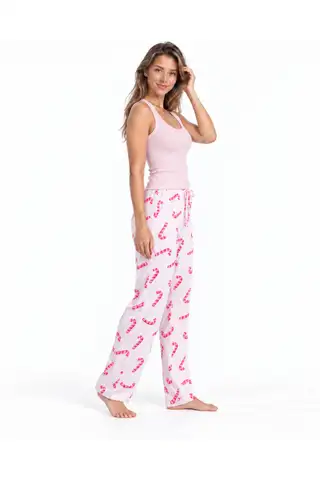Kadın Çizgili Bluz Desenli Askılı Pembe Pijama Takımı - 2