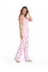 Kadın Çizgili Bluz Desenli Askılı Pembe Pijama Takımı - Görsel 2