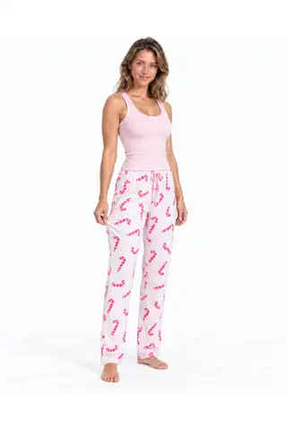 Kadın Çizgili Bluz Desenli Askılı Pembe Pijama Takımı - 3